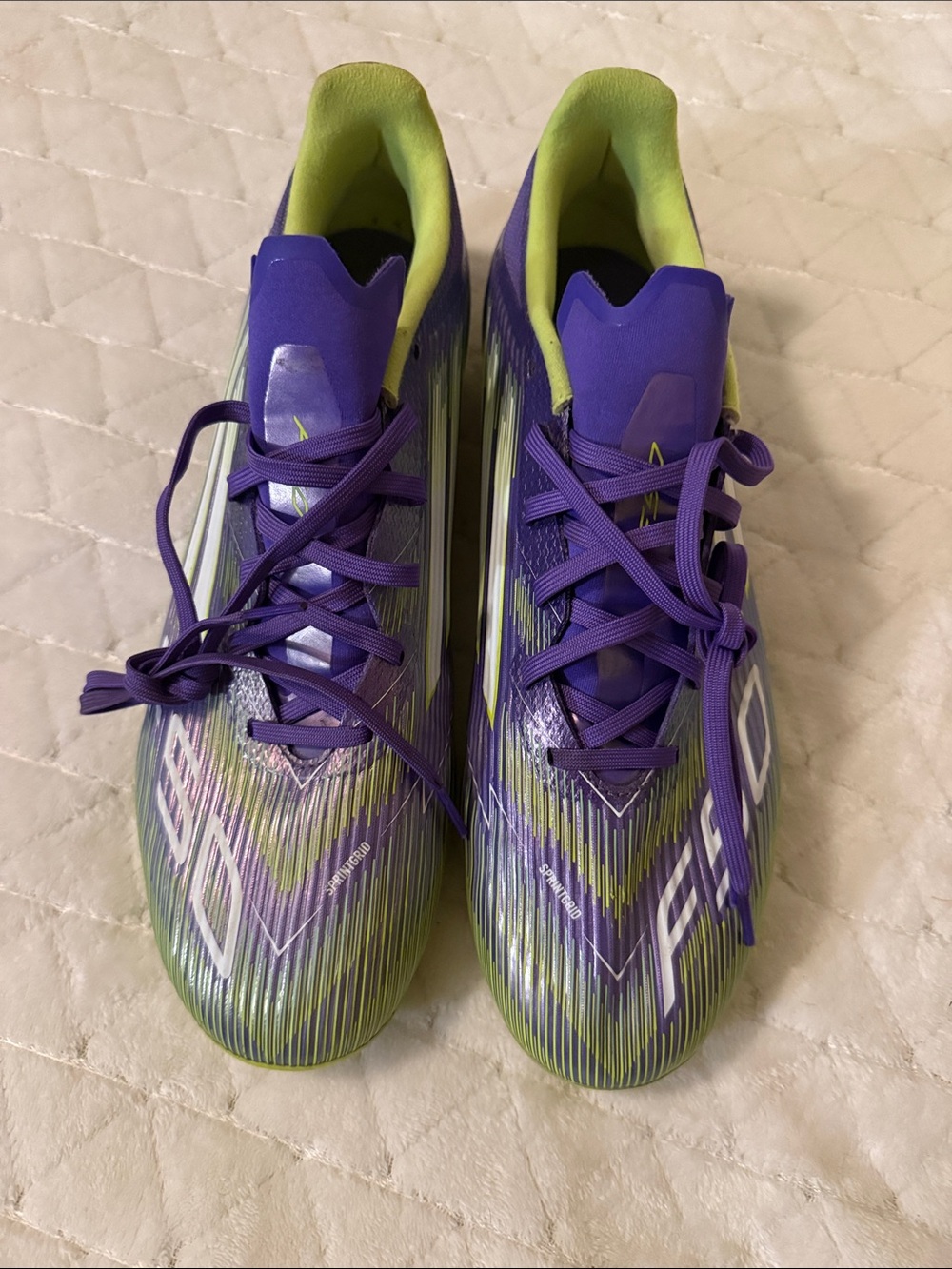 adidas soccer cleats — purple/lime — men’s 11